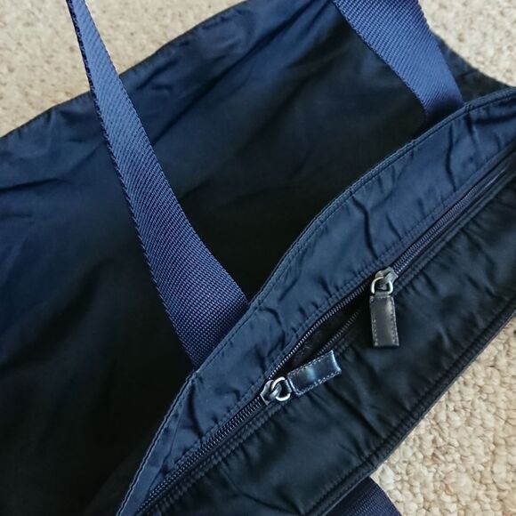 Black Prada nylon fabric with navy blue double handles tote - Picture 13 of 16